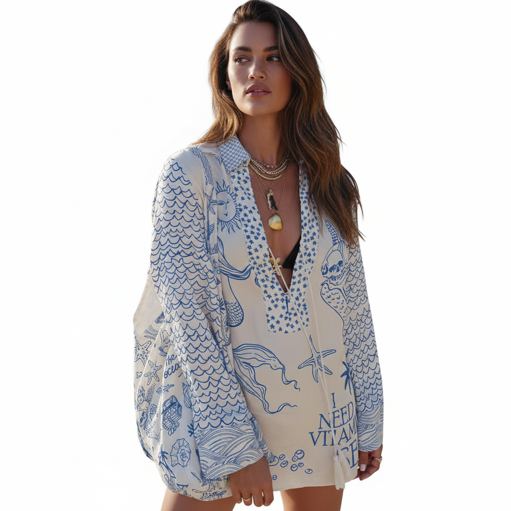 FALUVA Adra Two-Piece Set - Satin V-Neck & Shorts Blue