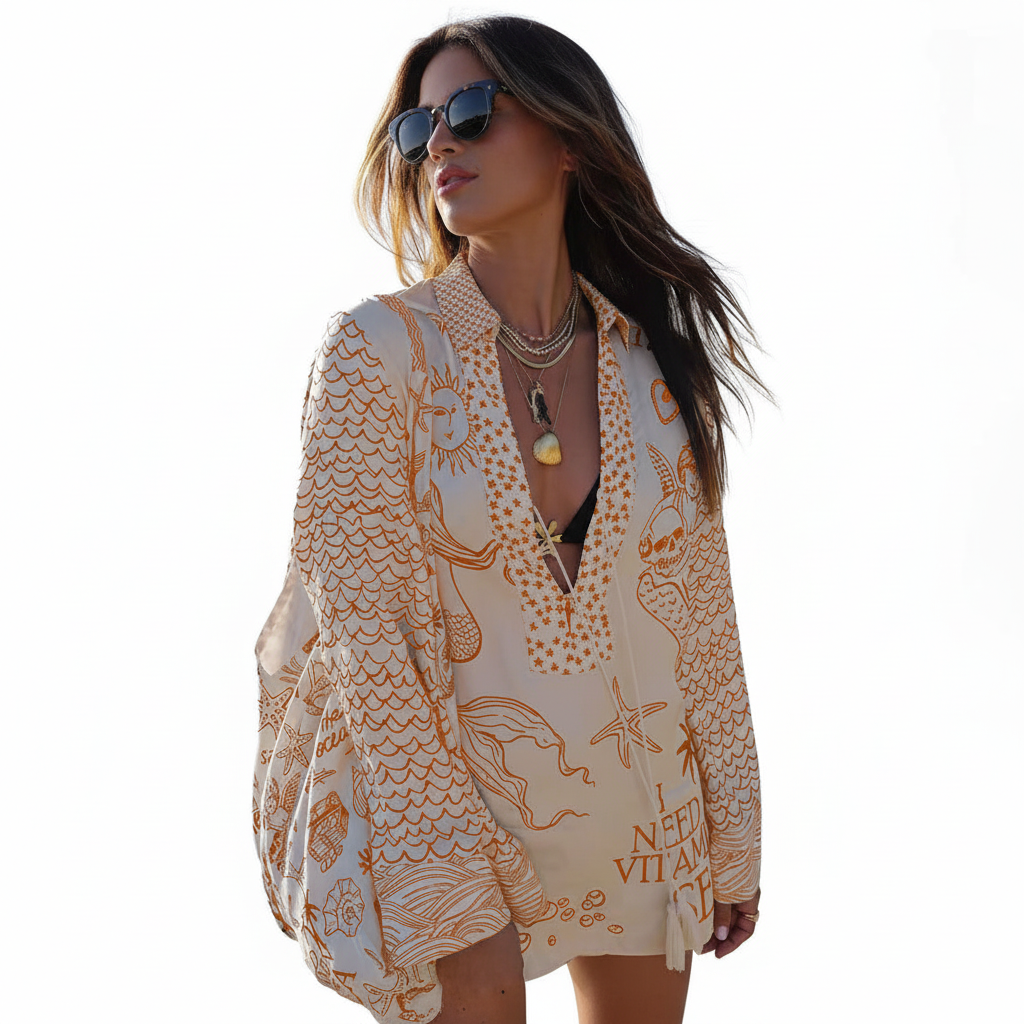 FALUVA Adra Two-Piece Set - Satin V-Neck & Shorts Orange