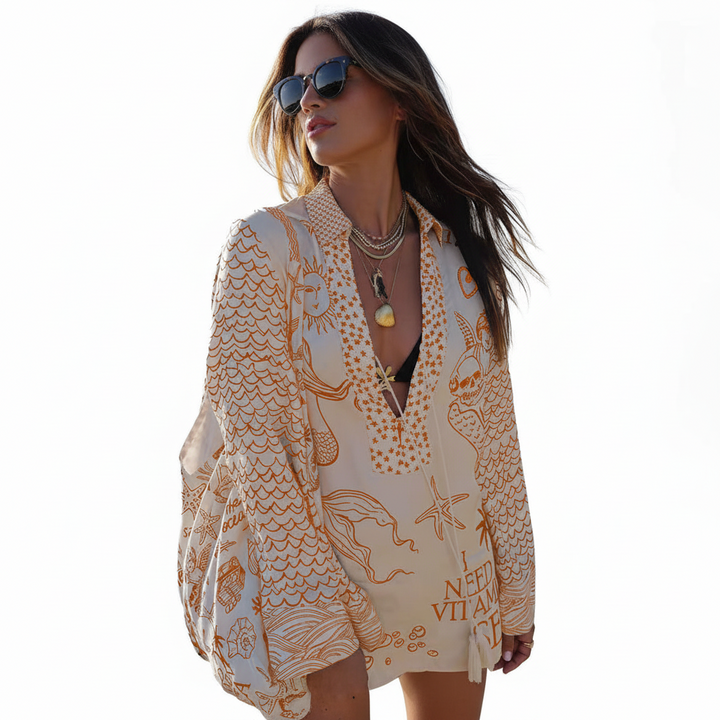 FALUVA Adra Two-Piece Set - Satin V-Neck & Shorts Orange