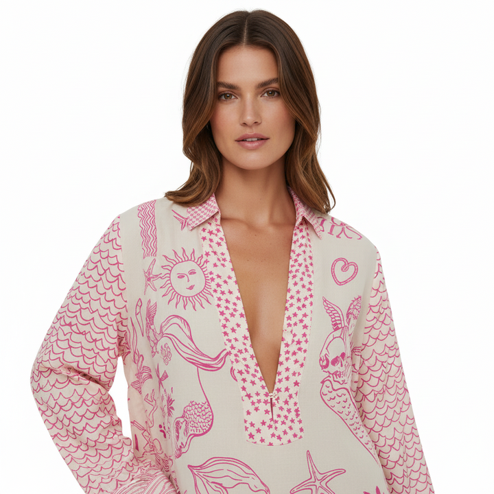 FALUVA Adra Two-Piece Set - Satin V-Neck & Shorts Pink