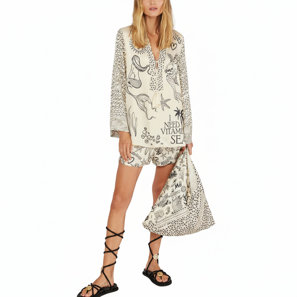 FALUVA Adra Two-Piece Set - Satin V-Neck & Shorts