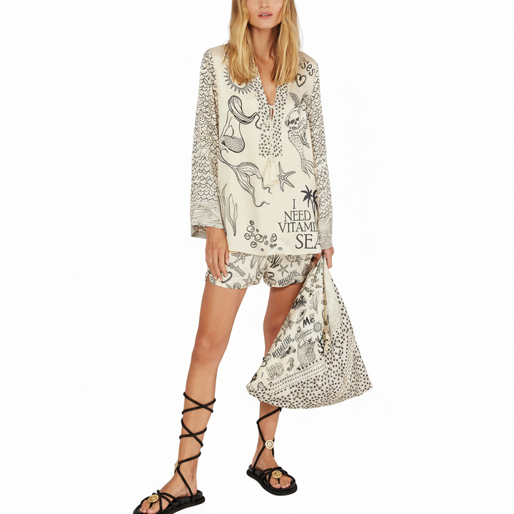 FALUVA Adra Two-Piece Set - Satin V-Neck & Shorts