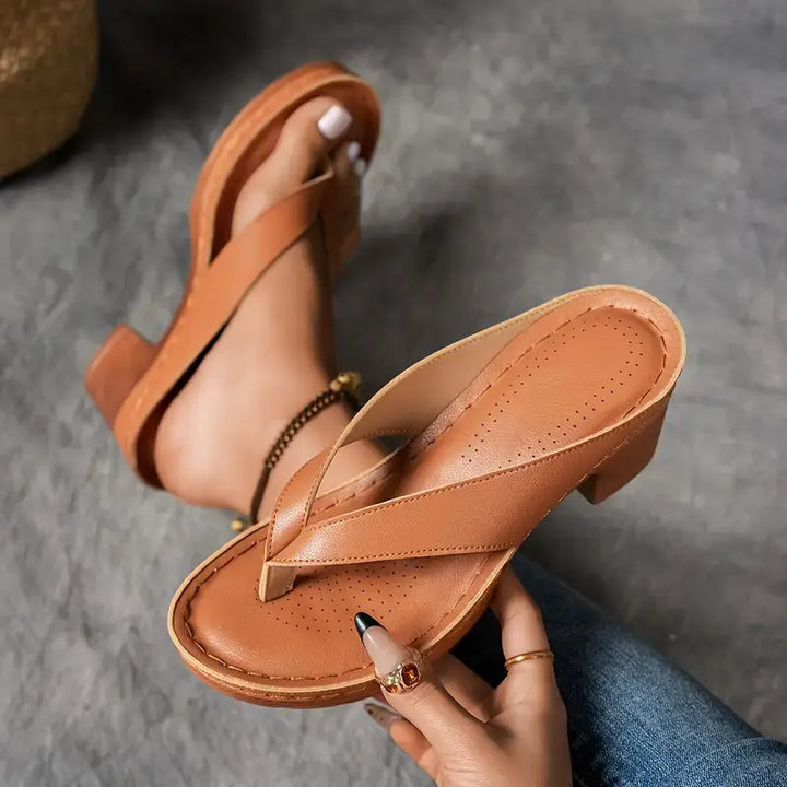 FALUVA Amara Chunky Heel Sandals Brown