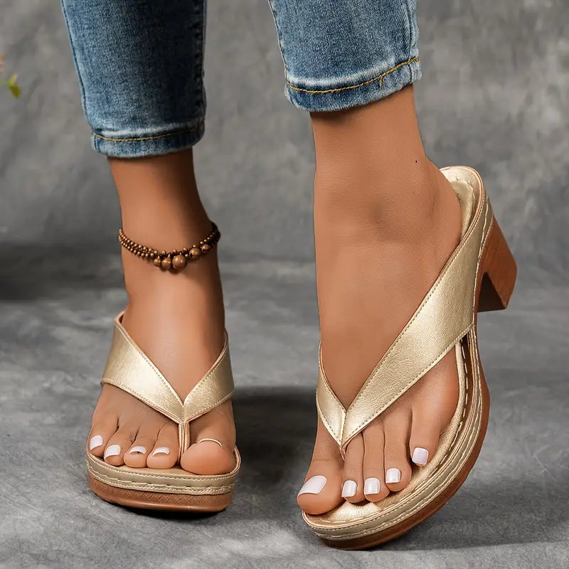 FALUVA Amara Chunky Heel Sandals Gold