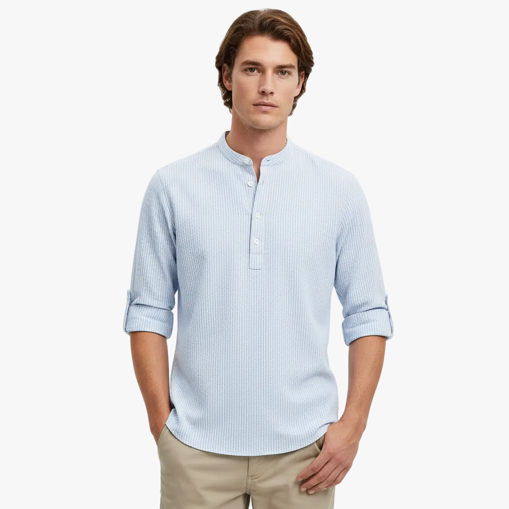 FALUVA Arthur Henley Shirt - Luxury Breathable Knit Blue