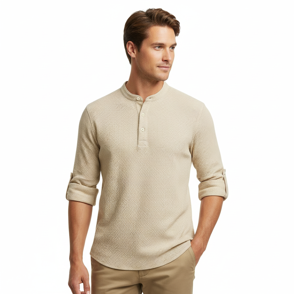 FALUVA Arthur Henley Shirt - Luxury Breathable Knit Beige