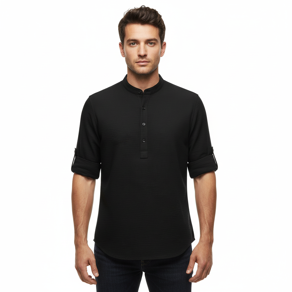 FALUVA Arthur Henley Shirt - Luxury Breathable Knit Black