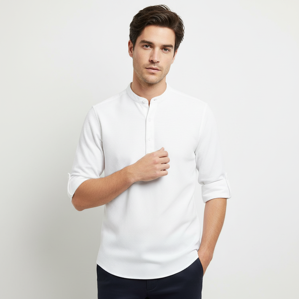 FALUVA Arthur Henley Shirt - Luxury Breathable Knit White
