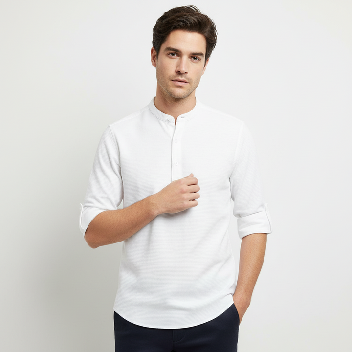 FALUVA Arthur Henley Shirt - Luxury Breathable Knit White