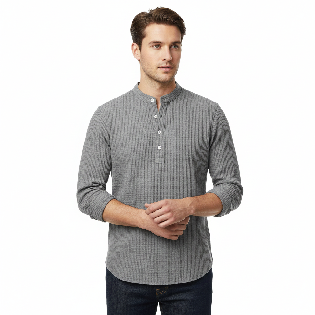 FALUVA Arthur Henley Shirt - Luxury Breathable Knit Gray