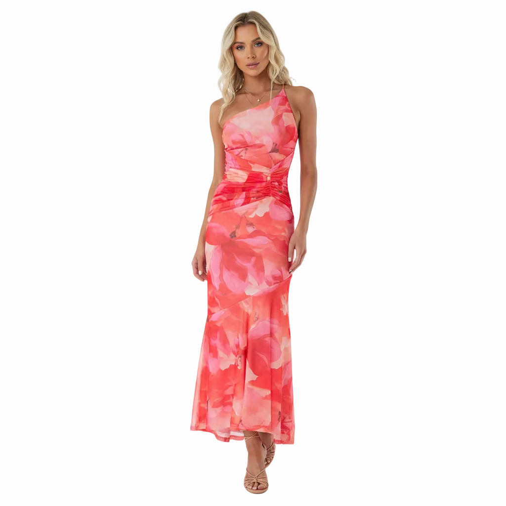 FALUVA Ayla One Shoulder Maxi Dress Pink