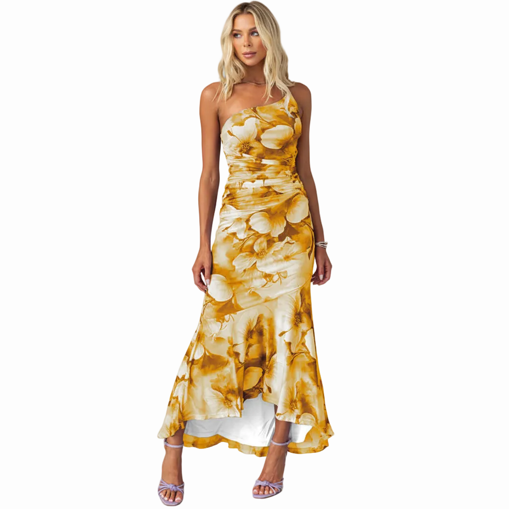 FALUVA Ayla One Shoulder Maxi Dress Yellow
