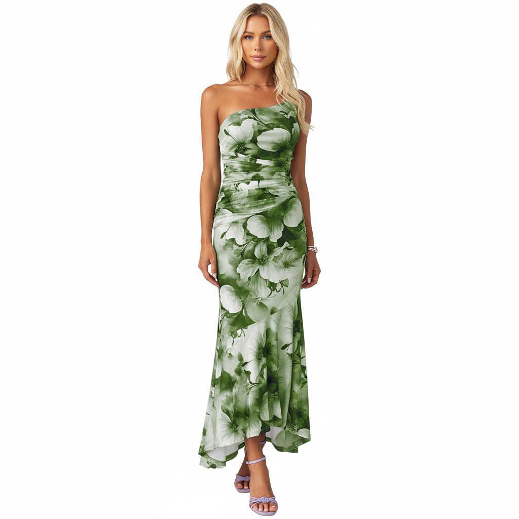 FALUVA Ayla One Shoulder Maxi Dress Green