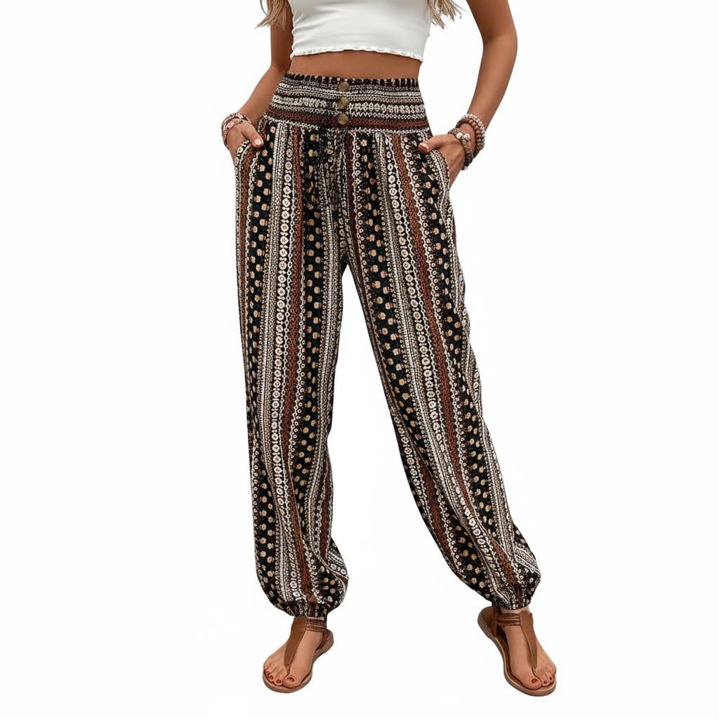FALUVA Cleo Ethnic Jogger Pants - Tribal Graphic Print Mixed Color