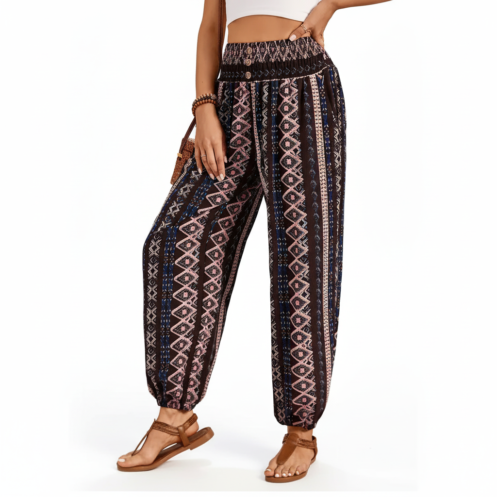 FALUVA Cleo Ethnic Jogger Pants - Tribal Graphic Print Black