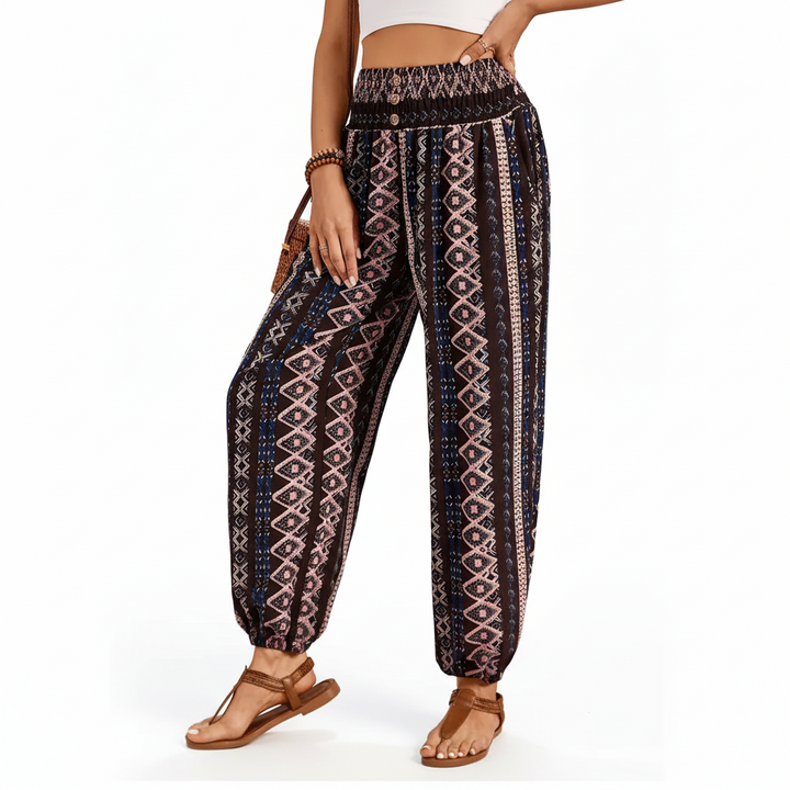 FALUVA Cleo Ethnic Jogger Pants - Tribal Graphic Print Black