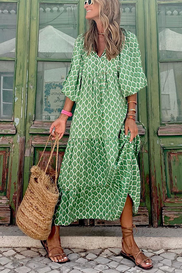 FALUVA Deu Tiered Midi Dress - Puff Sleeve