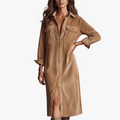 FALUVA Elara Corduroy Midi Dress Brown