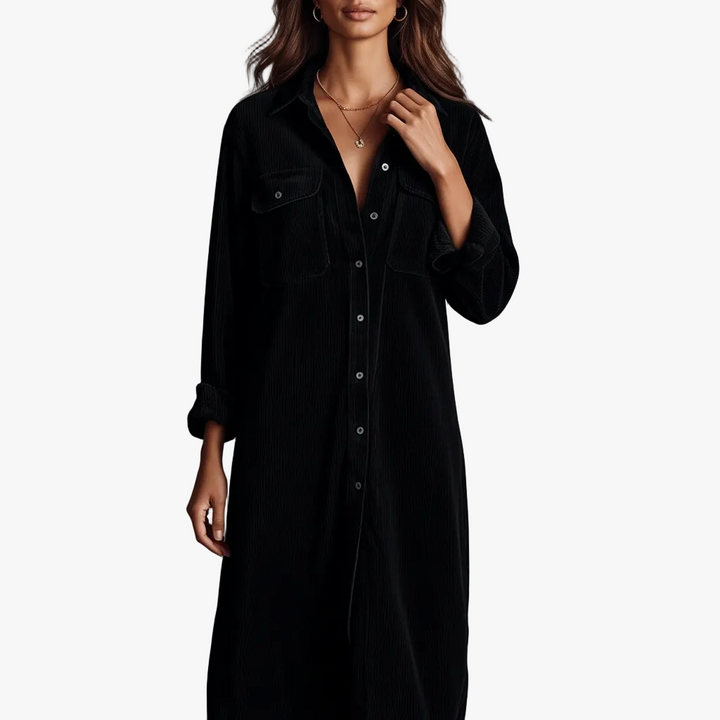 FALUVA Elara Corduroy Midi Dress Black