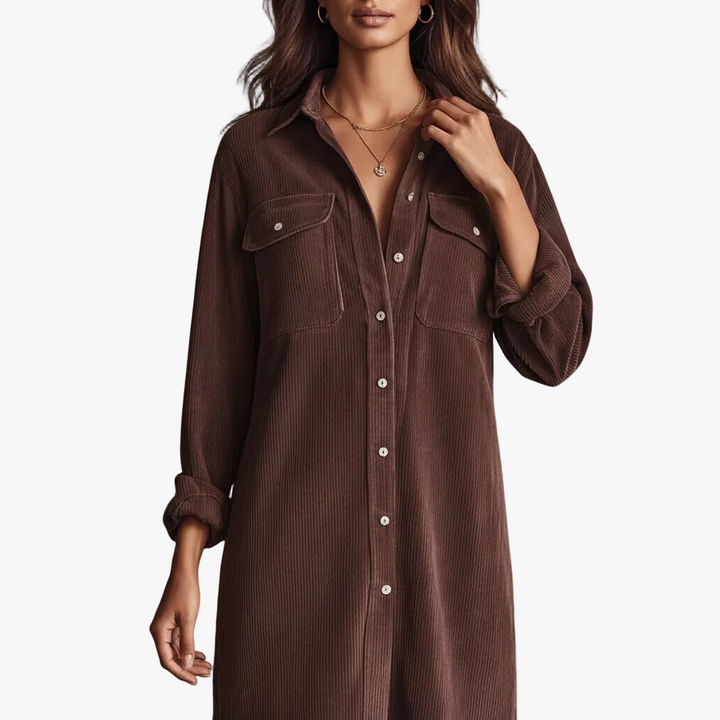 FALUVA Elara Corduroy Midi Dress Brown Red