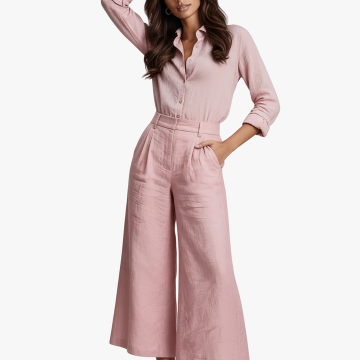 FALUVA Elara Linen Set - Breathable Two-Piece Pink