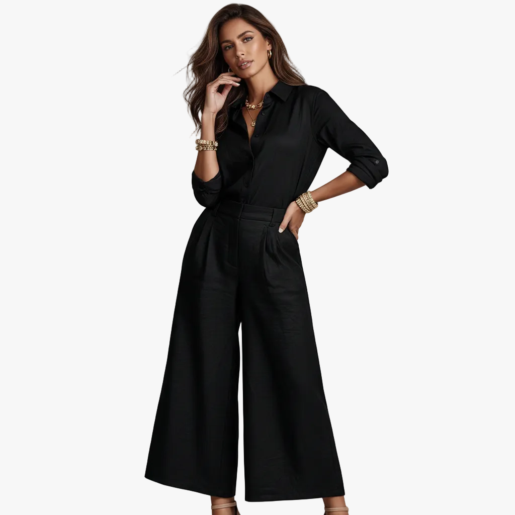 FALUVA Elara Linen Set - Breathable Two-Piece Black