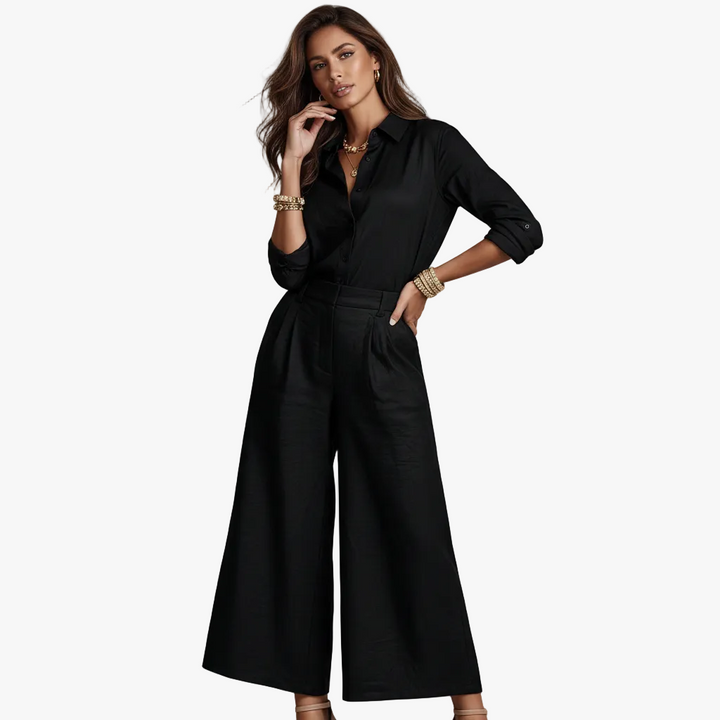 FALUVA Elara Linen Set - Breathable Two-Piece Black