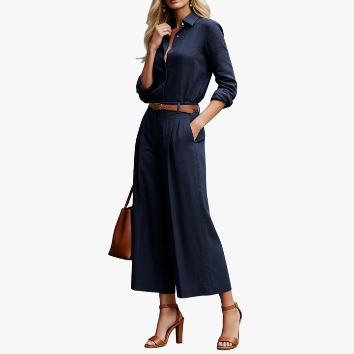 FALUVA Elara Linen Set - Breathable Two-Piece Navy