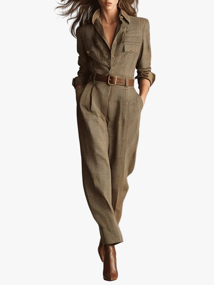 FALUVA Elara Tweed Jumpsuit Brown