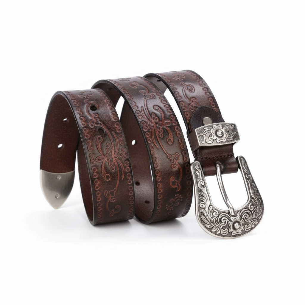 FALUVA Elias Leather Belt - Western Cross & Crown Coffee