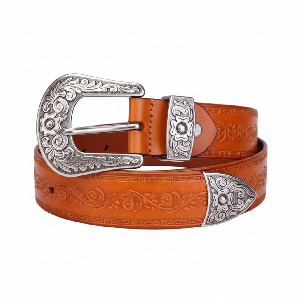 FALUVA Elias Leather Belt - Western Cross & Crown Yellow