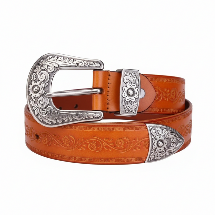 FALUVA Elias Leather Belt - Western Cross & Crown Yellow