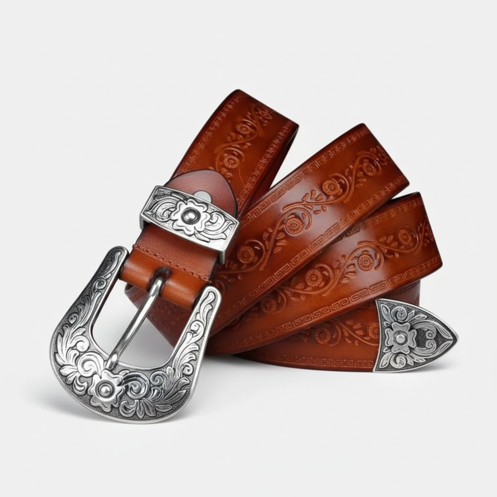 FALUVA Elias Leather Belt - Western Cross & Crown