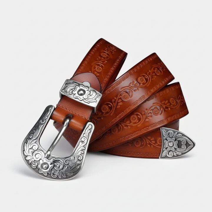 FALUVA Elias Leather Belt - Western Cross & Crown