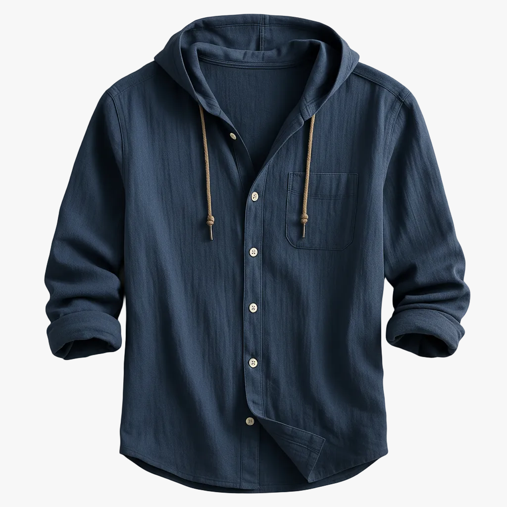 FALUVA Julian Hoodie Shirt - Cotton-Linen Blend Navy