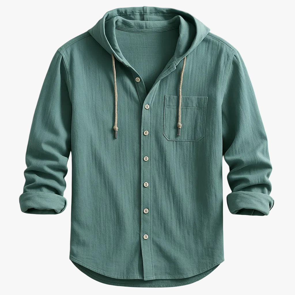 FALUVA Julian Hoodie Shirt - Cotton-Linen Blend Green