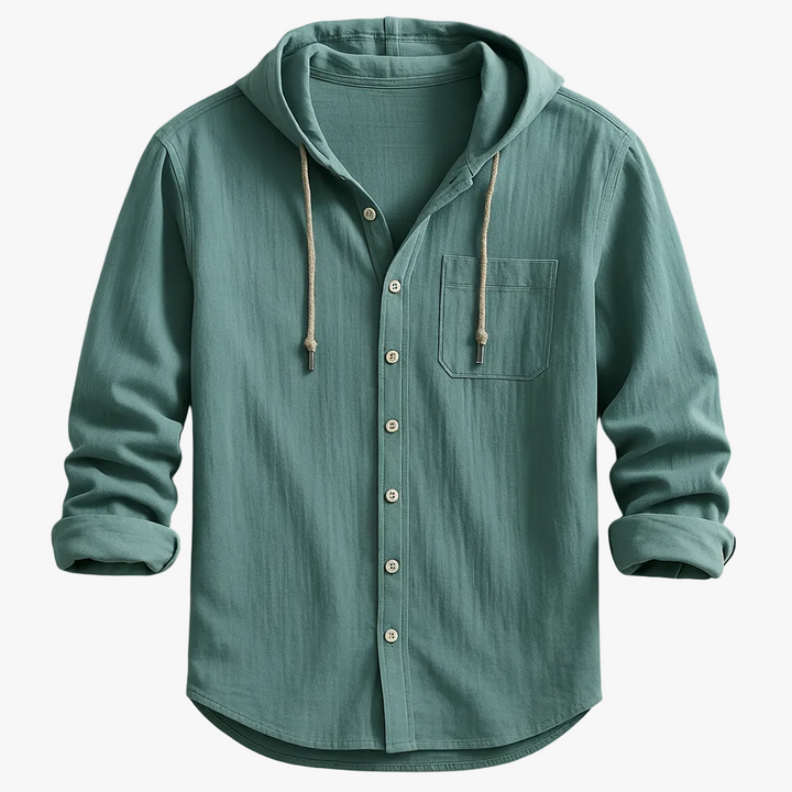 FALUVA Julian Hoodie Shirt - Cotton-Linen Blend Green