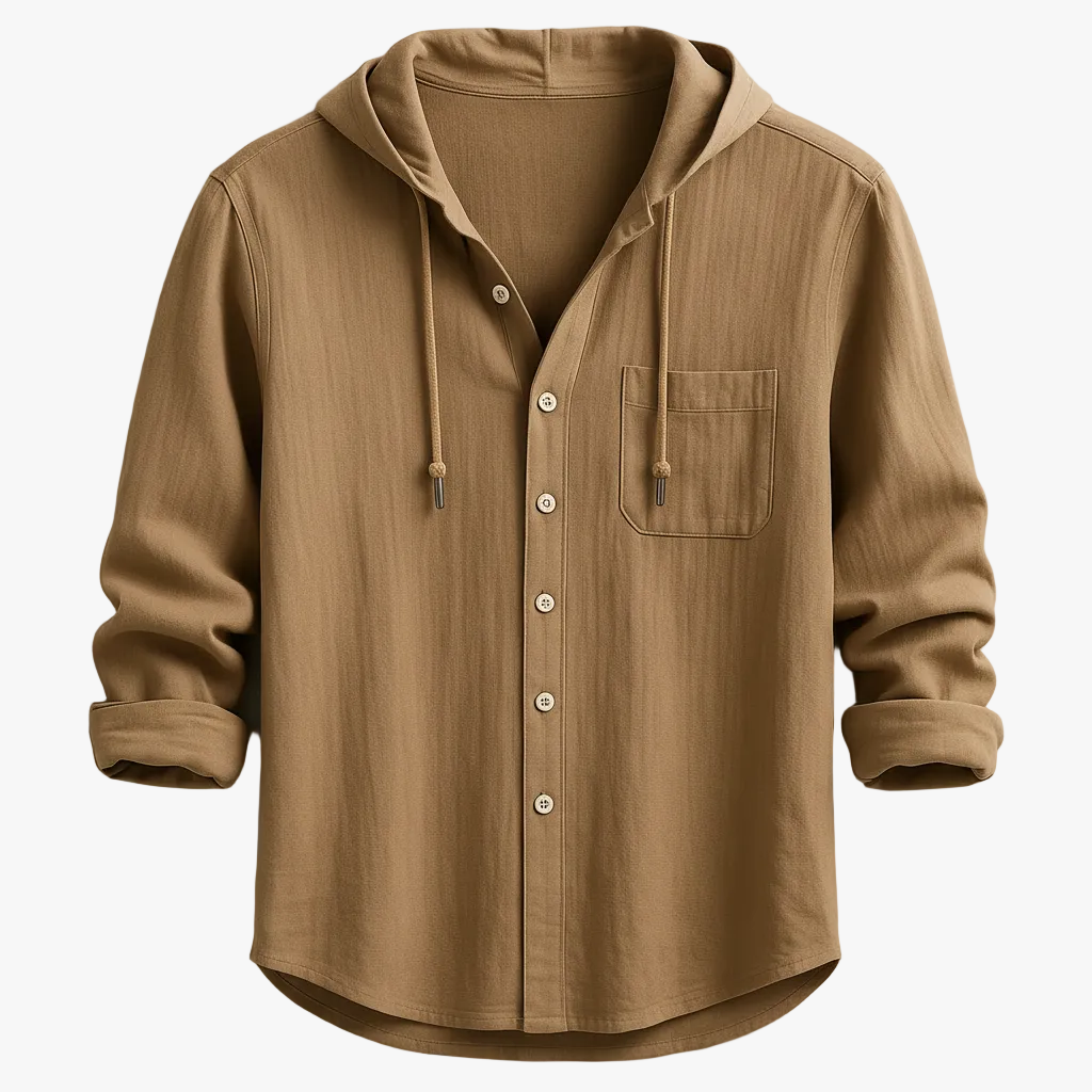 FALUVA Julian Hoodie Shirt - Cotton-Linen Blend Brown