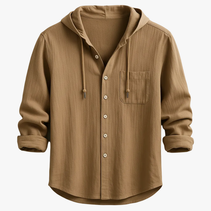 FALUVA Julian Hoodie Shirt - Cotton-Linen Blend Brown