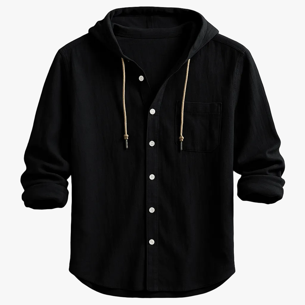 FALUVA Julian Hoodie Shirt - Cotton-Linen Blend Black