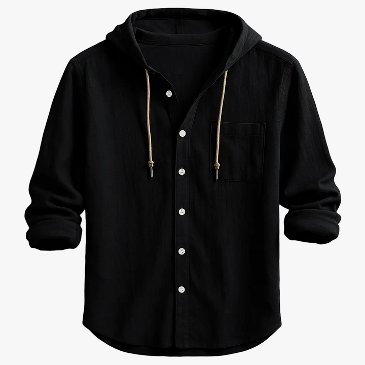 FALUVA Julian Hoodie Shirt - Cotton-Linen Blend Black