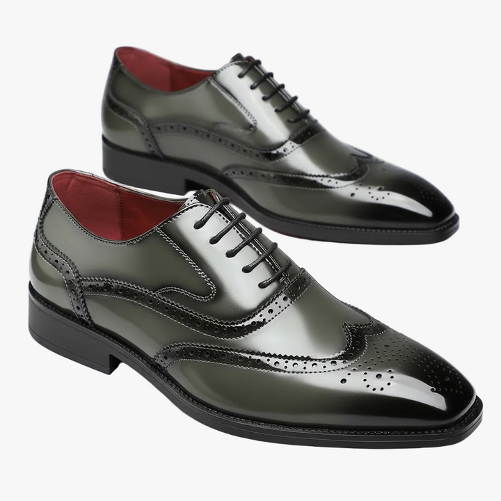 FALUVA Julian Leather Brogue Dress Shoes Olive