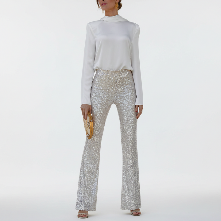 FALUVA Kiara Sequin Flare Pants White