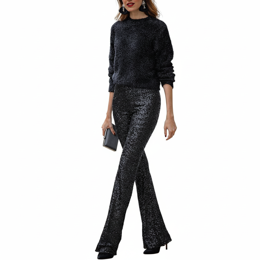 FALUVA Kiara Sequin Flare Pants Black