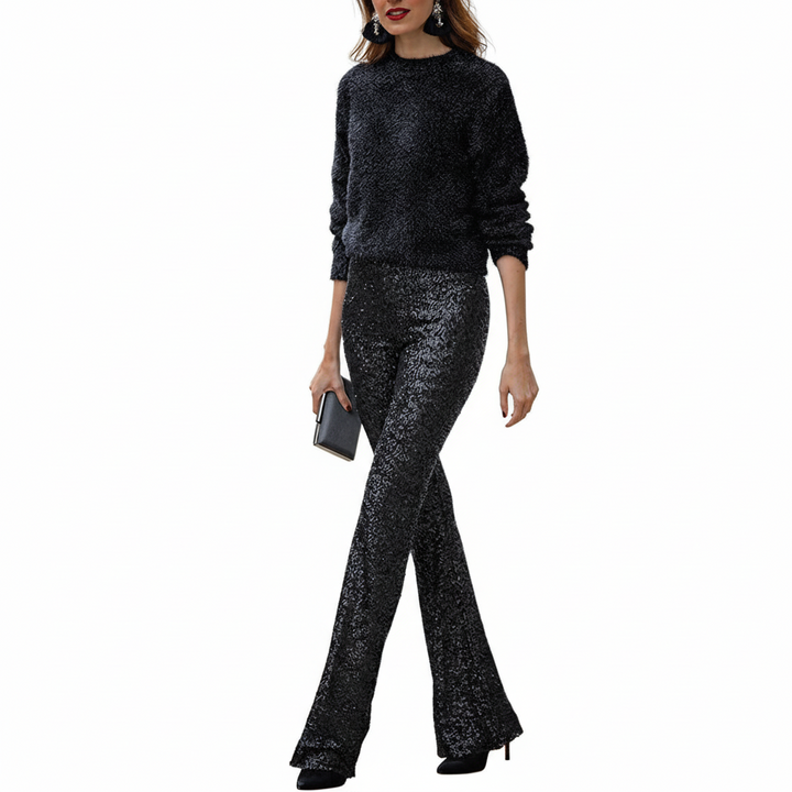 FALUVA Kiara Sequin Flare Pants Black
