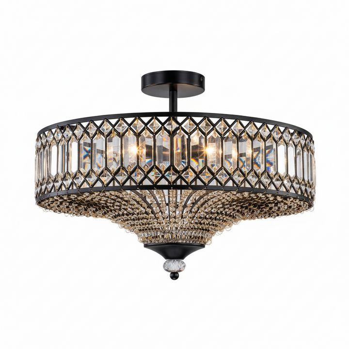 FALUVA Luca Carved Crystal Drum Semi Flush Mount Black