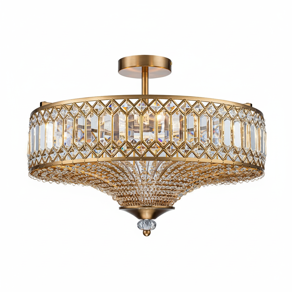 FALUVA Luca Carved Crystal Drum Semi Flush Mount Brass