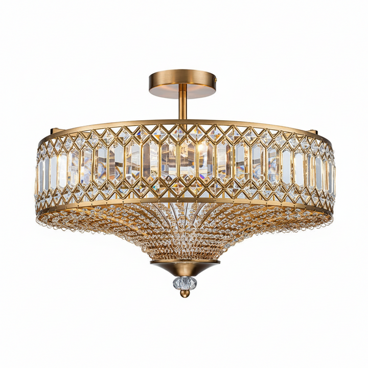 FALUVA Luca Carved Crystal Drum Semi Flush Mount Brass