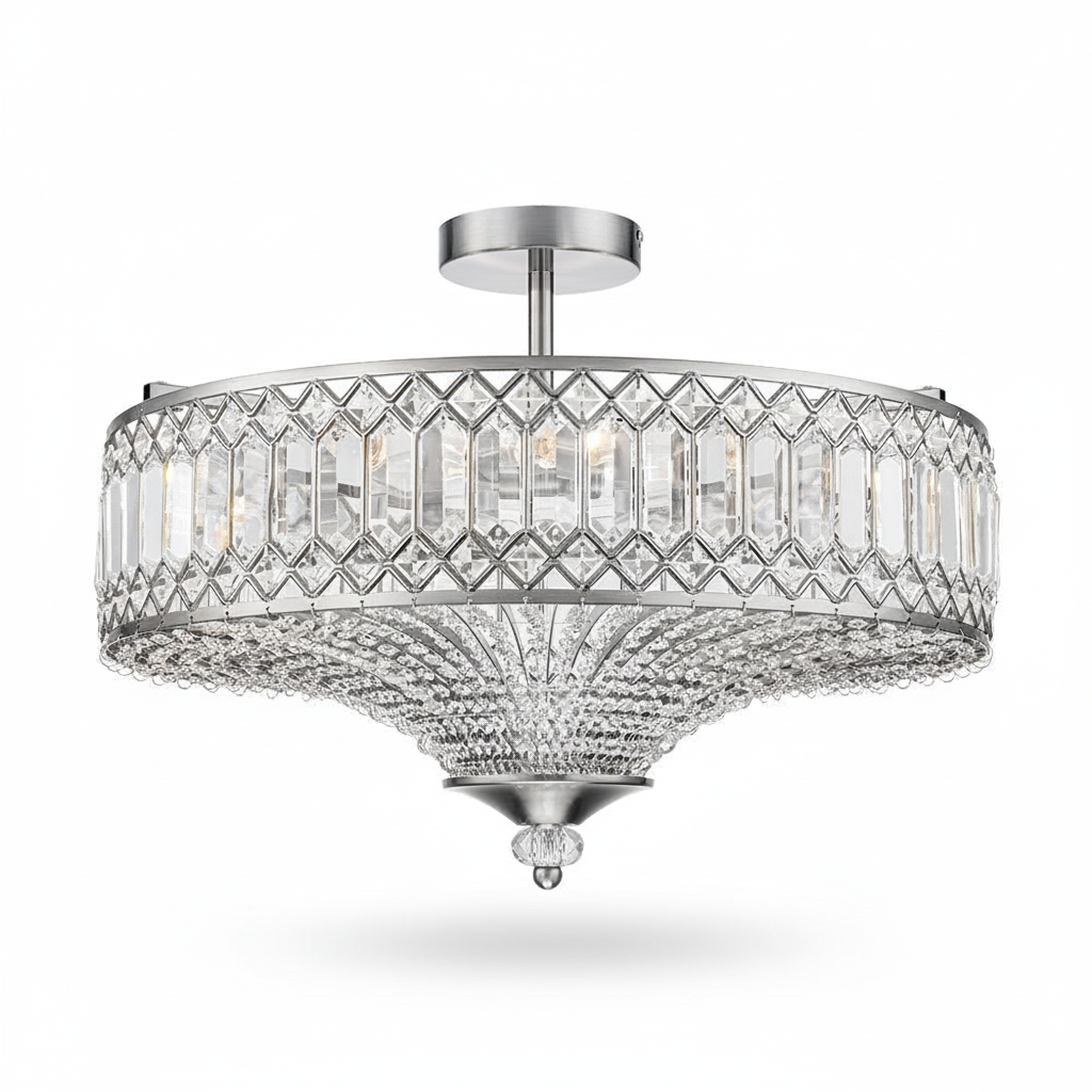 FALUVA Luca Carved Crystal Drum Semi Flush Mount Chrome