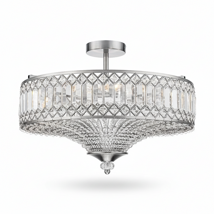 FALUVA Luca Carved Crystal Drum Semi Flush Mount Chrome